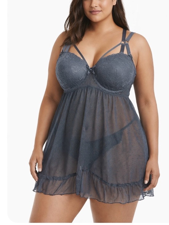 Other - Torrid 2X Lace Mesh Babydoll Lingerie Gray Strappy Back Plus Size Sexy Chemise